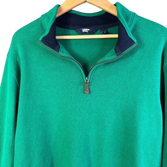 Lands End Pullover Mens Size Large Tall 1/4 Zip All Cotton Sweater Green Preppy - Picture 3 of 10